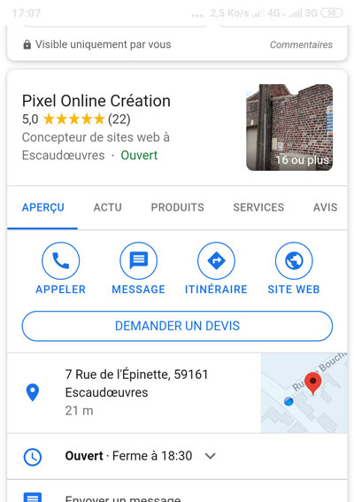 Pixel Online Google Business mobile